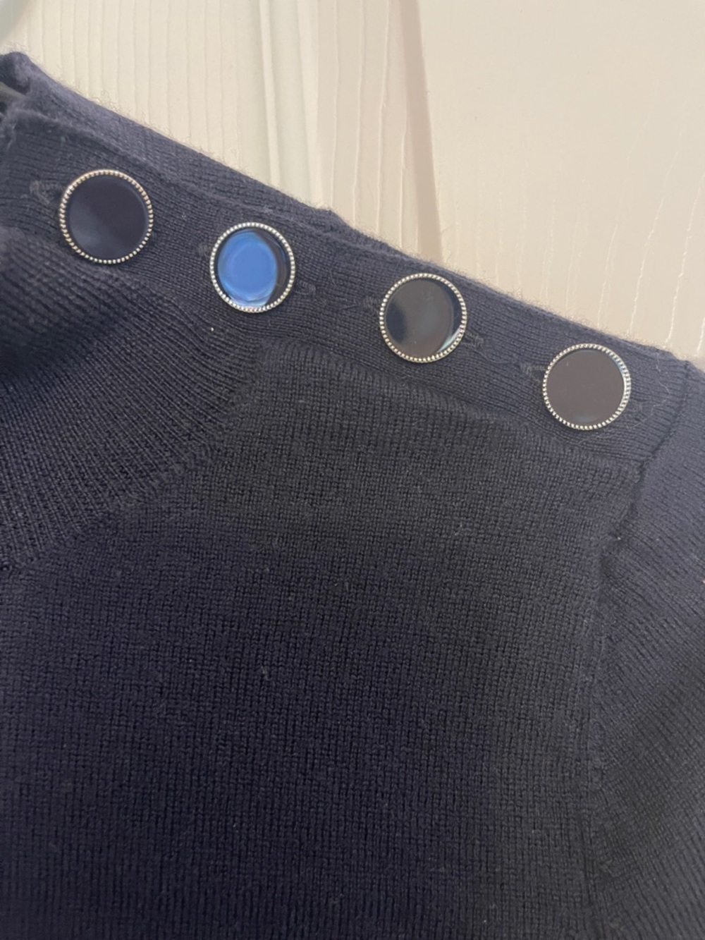 Sezane Jacob Jumper Navy Blue Button-Shoulder Knit Sweater - Picture 7 of 9
